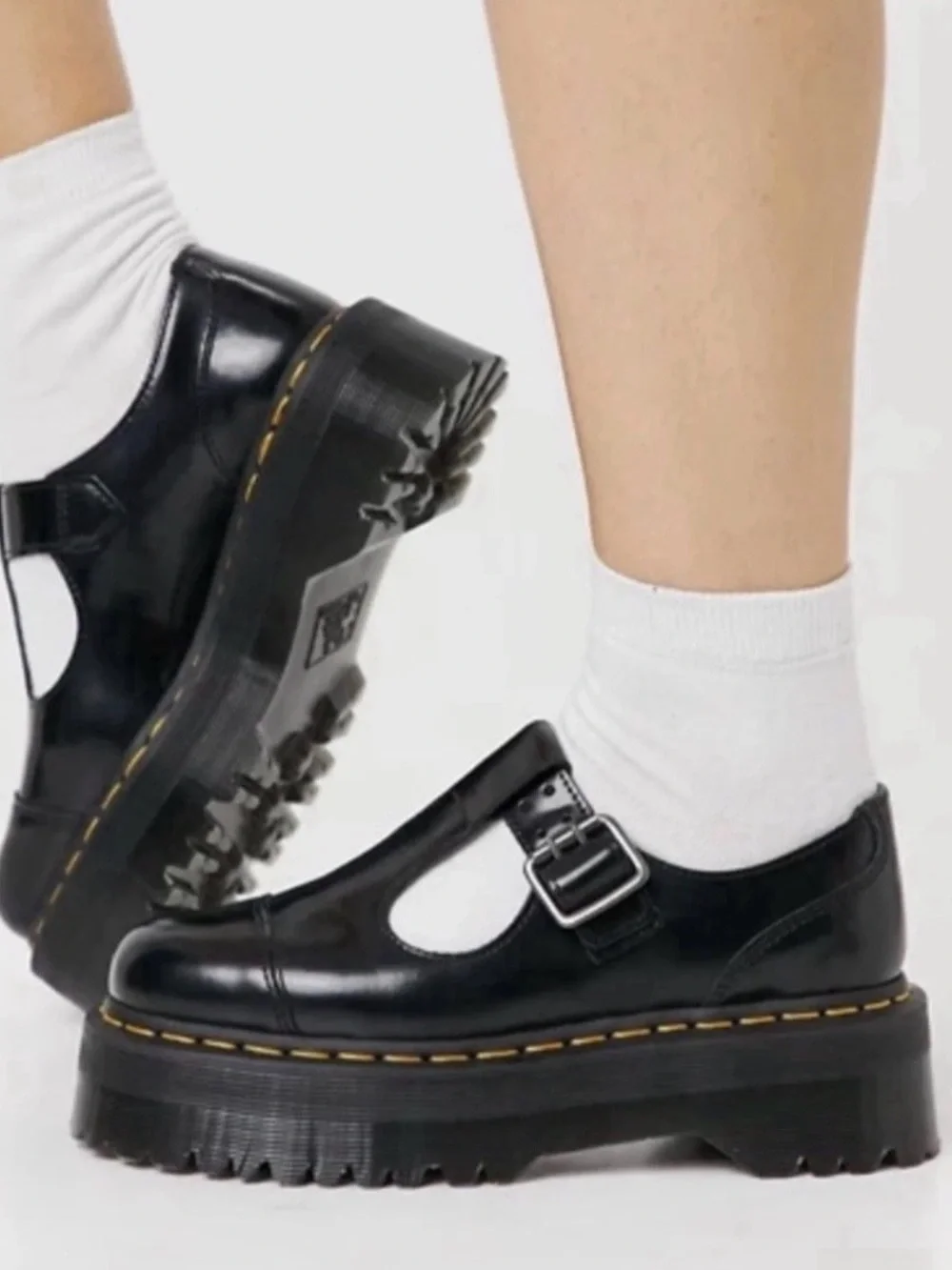 Dr. Martens Bethan Quad Platform Mary Jane T Strap Black Smooth Women's US 8 NEW